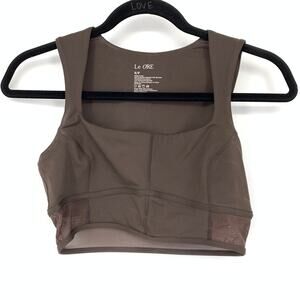 Le Ore Andria Mesh Panel Scoop Neck Sports Bra Womens Sz Small Chocolate Brown
